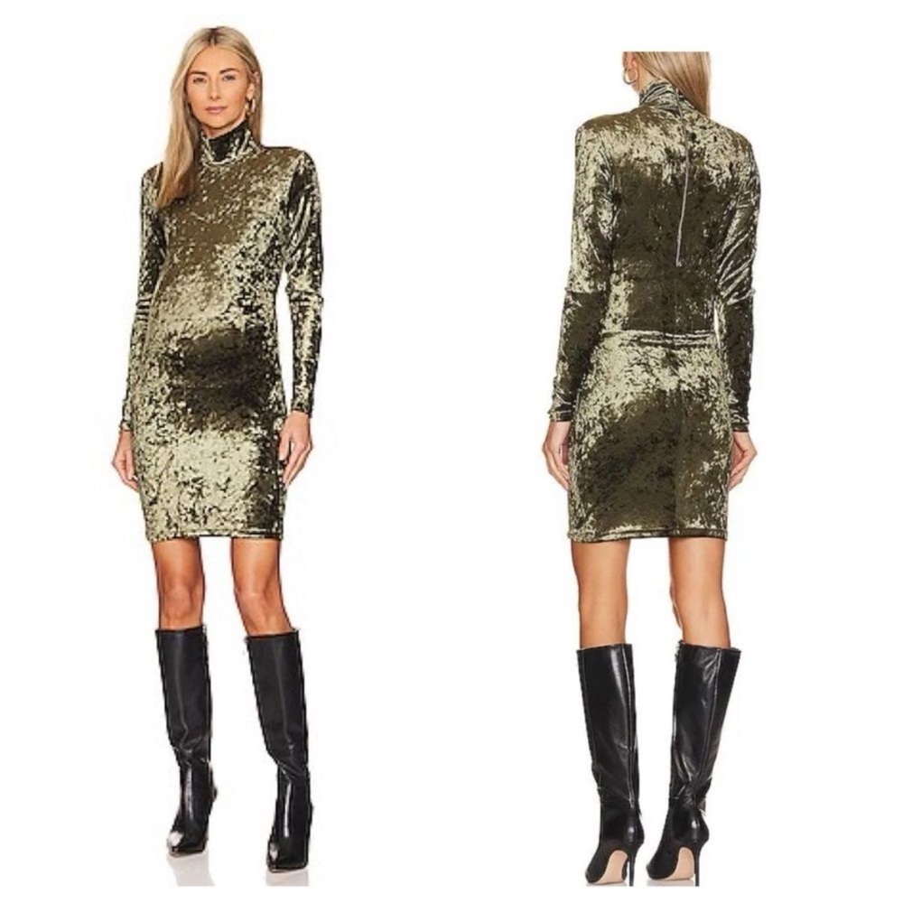 Bumpsuit The Velvet Nicole Dress Olive Green Maternity Mini Long Sleeves